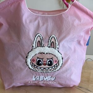 Pink Labubu Tote Bag with Embroidered Design